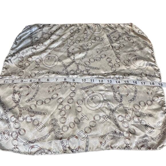 Vintage Satin Neckerchief or handbag Scarf, Paris Chains Gold & Cream Summer - Picture 7 of 11